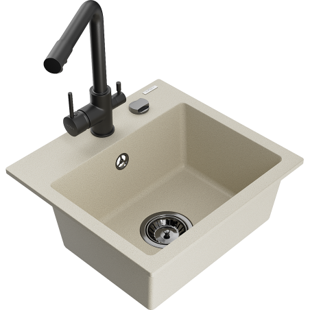 Mexen Milo granitspüle 1-becken mit küchenarmatur Duero, beige - 6505-69-671600-70