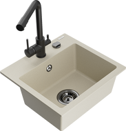 Mexen Milo Granitspüle 1-Kammer mit Küchenarmatur Duero, Beige - 6505-69-671600-70