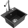 Mexen Milo Granitspüle 1-becken mit Küchenarmatur Duero, schwarz/silber metallic - 6505-73-671600-00