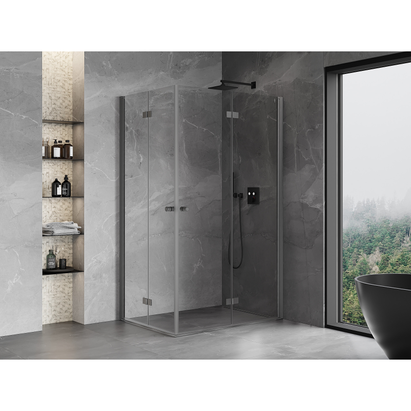 Mexen Mist-F Duo Duschkabine klappbar rechts 70 x 105 cm, transparent, gebürstetes Gun Gray - 8A6-070L-105P-66-00