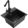 Mexen Milo Granitspüle ein Becken mit Küchenarmatur Duero, schwarz/silber metallic - 6505-73-671600-70-B