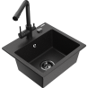 Mexen Milo Granitspüle mit 1 Becken und Küchenarmatur Duero, Schwarz/Silber Metallic - 6505-73-671600-70-B