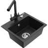 Mexen Milo Granitspüle 1-Kammer mit Küchenarmatur Duero, schwarz/silber metallic - 6505-73-671600-70