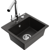 Mexen Milo Granitspüle 1-Becken mit Küchenarmatur Duero, schwarz/gold metallic - 6505-75-671600-00