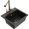 Mexen Milo Granitspüle 1-Becken mit Küchenarmatur Duero, schwarz/gold metallic - 6505-75-671600-50-B
