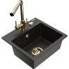 Mexen Milo Granitspüle 1-Becken mit Küchenarmatur Duero, schwarz/gold metallic - 6505-75-671600-50