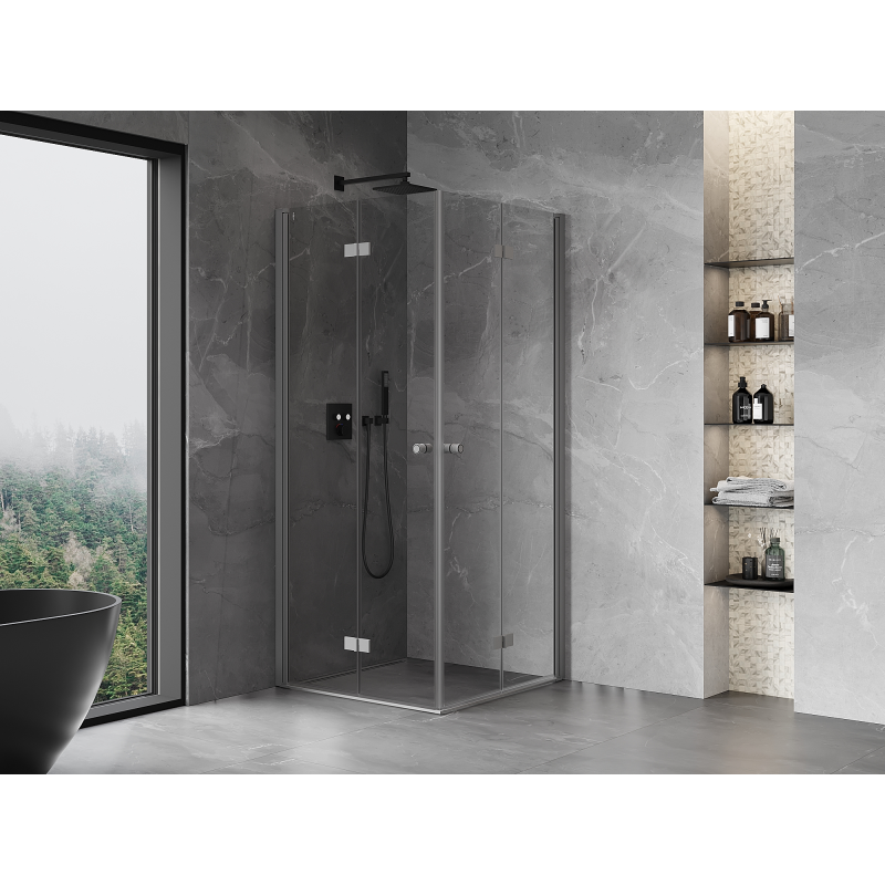 Mexen Mist-F Duo faltbare Duschkabine 85 x 85 cm, transparent, Gun Metal - 8A6-085L-085P-95-00