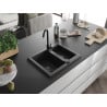 Mexen Carlos Granit-Spülbecken 1,5-Kammer mit Küchenarmatur Telma, schwarz - 6518-77-670200-70-B
