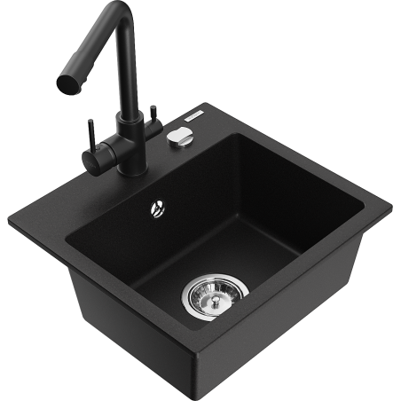 Mexen Milo Granit-Spüle 1-becken mit Küchenarmatur Duero, schwarz - 6505-77-671600-70