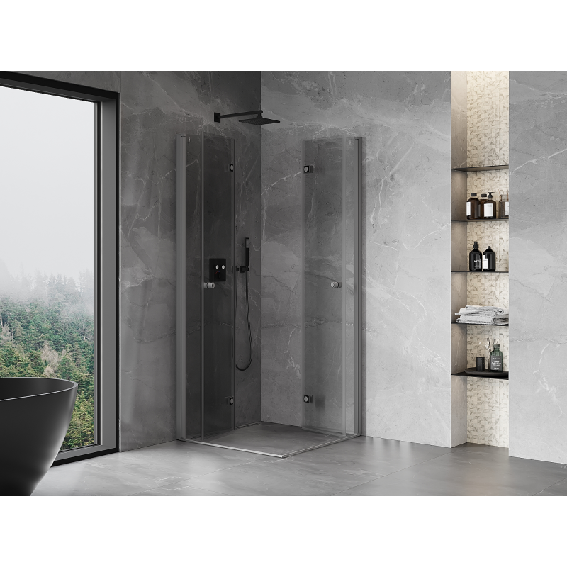 Mexen Mist-F Duo Faltbare Duschkabine 100 x 100 cm, transparent, Gun Metal - 8A6-100L-100P-95-00