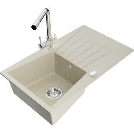 Mexen Cesar Granitspüle 1-Becken mit Abtropffläche und Küchenarmatur Duero, beige - 6514-69-671600-00