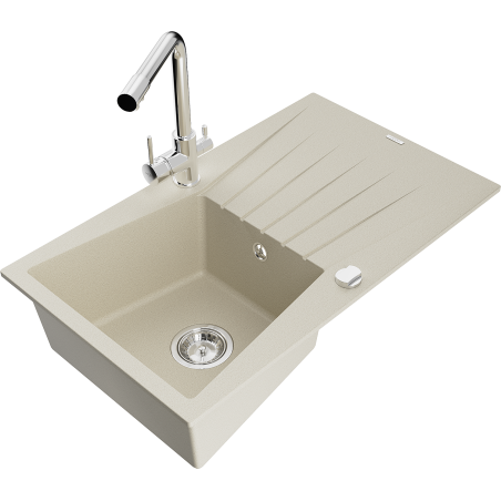 Mexen Cesar Granitspüle 1-beckig mit Abtropffläche und Küchenarmatur Duero, beige - 6514-69-671600-00
