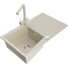 Mexen Cesar Granitspüle 1-Becken mit Abtropffläche und Küchenarmatur Duero, beige - 6514-69-671600-69