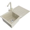 Mexen Cesar Granitspüle 1-beckig mit Abtropffläche und Küchenarmatur Duero, beige - 6514-69-671600-69