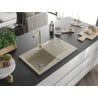 Mexen Cesar Granitspüle 1-beckig mit Abtropffläche und Küchenarmatur Duero, beige - 6514-69-671600-69