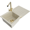 Mexen Cesar Granitspüle 1-fach mit Abtropffläche und Küchenarmatur Duero, beige - 6514-69-671600-50