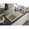 Mexen Cesar Granitspüle 1-fach mit Abtropffläche und Küchenarmatur Duero, beige - 6514-69-671600-50
