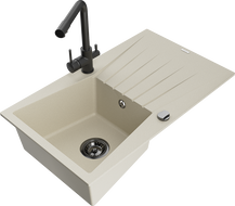Mexen Cesar Granitspüle 1 Becken mit Abtropffläche und Küchenarmatur Duero, Beige - 6514-69-671600-70