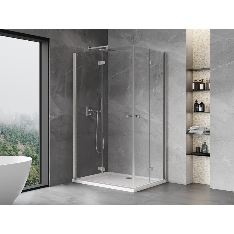 Mexen Mist-F Duo Klappduschkabine links 100 x 70 cm, transparent, gebürsteter Nickel - 8A6-100L-070P-97-00