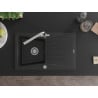 Mexen Cesar Granitspüle 1-Becken mit Abtropffläche und Küchenarmatur Duero, schwarz/silber metallisch - 6514-73-671600-00