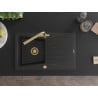 Mexen Cesar Granitspüle 1-Becken mit Abtropffläche und Küchenarmatur Duero, schwarz/silberner Metallik - 6514-73-671600-50