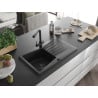 Mexen Cesar Granitspüle 1-Becken mit Abtropffläche und Küchenarmatur Duero, schwarz/silber metallic - 6514-73-671600-70-B