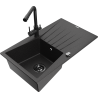 Mexen Cesar Granitspüle 1-Becken mit Abtropffläche und Küchenarmatur Duero, schwarz/silber metallic - 6514-73-671600-70-B