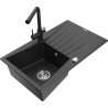 Mexen Cesar Granit-Spüle 1-Becken mit Abtropffläche und Küchenarmatur Duero, schwarz/silbermetallic - 6514-73-671600-70
