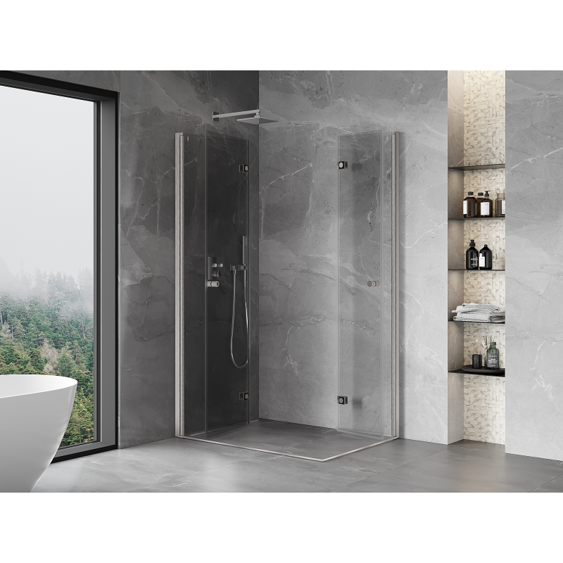 Mexen Mist-F Duo klappbare Duschkabine links 120 x 80 cm, transparent, gebürsteter Nickel - 8A6-120L-080P-97-00