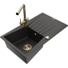 Mexen Cesar Granitspüle 1-Becken mit Abtropffläche und Küchenarmatur Duero, schwarz/gold metallic - 6514-75-671600-50