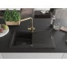 Mexen Cesar Granitspüle 1-Becken mit Abtropffläche und Küchenarmatur Duero, schwarz/gold metallic - 6514-75-671600-50-B