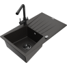 Mexen Cesar Granitspüle 1-Becken mit Abtropffläche und Küchenarmatur Duero, schwarz/goldener Metallic - 6514-75-671600-70-B