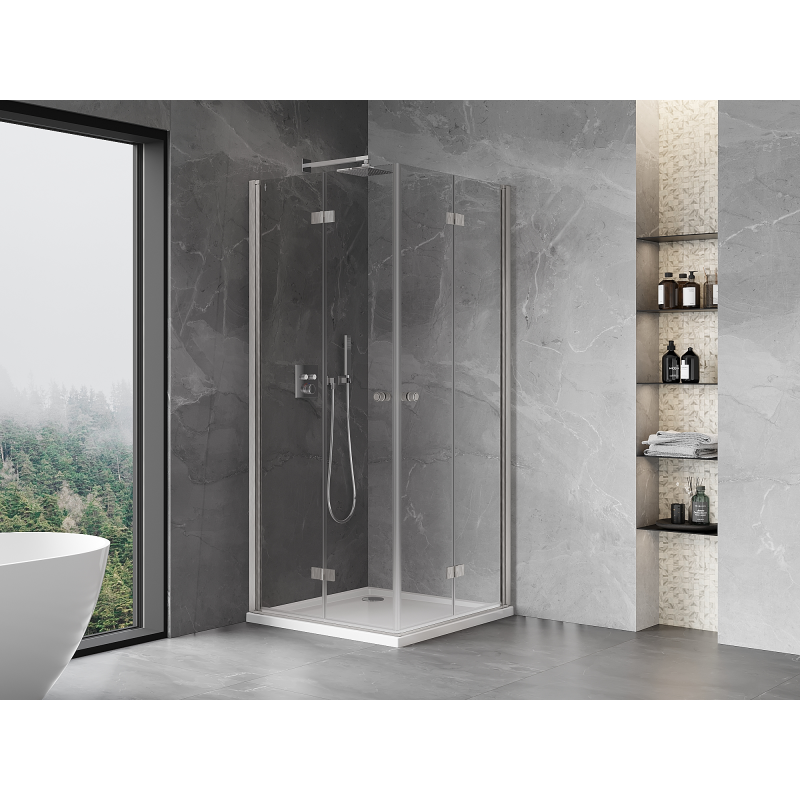 Mexen Mist-F Duo faltbare Duschkabine 90 x 90 cm, transparent, gebürstetes Nickel - 8A6-090L-090P-97-00