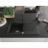 Mexen Cesar Granitspüle 1-beckig mit Abtropffläche und Küchenarmatur Duero, schwarz/gold metallisch - 6514-75-671600-70