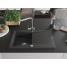 Mexen Cesar Granitspüle 1-Becken mit Abtropffläche und Küchenarmatur Duero, schwarz gesprenkelt - 6514-76-671600-00