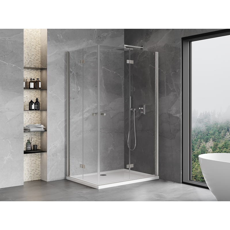 Mexen Mist-F Duo klappbare Duschkabine rechts 80 x 105 cm, transparent, gebürsteter Nickel - 8A6-080L-105P-97-00