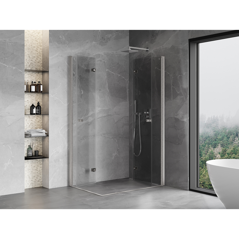 Mexen Mist-F Duo klappbare Duschkabine rechts 70 x 110 cm, transparent, gebürsteter Nickel - 8A6-070L-110P-97-00