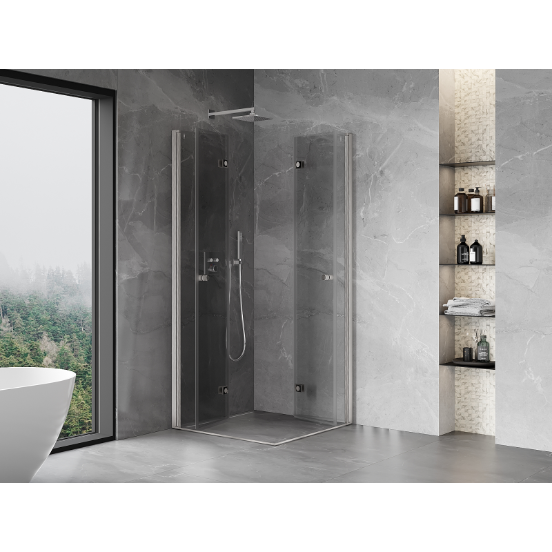 Mexen Mist-F Duo faltbare Duschkabine 110 x 110 cm, transparent, gebürstetes Nickel - 8A6-110L-110P-97-00