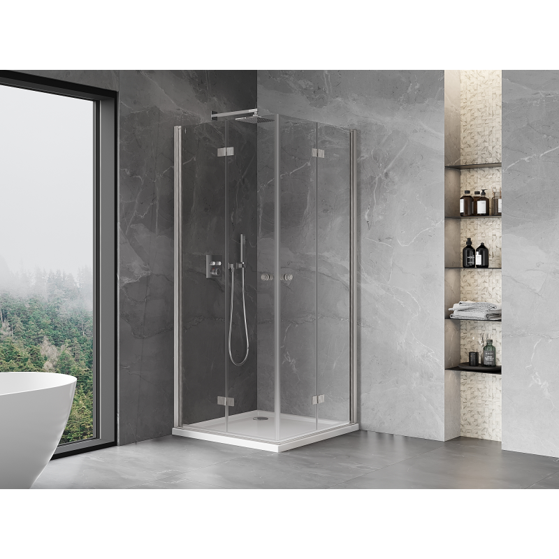 Mexen Mist-F Duo faltbare Duschkabine 115 x 115 cm, transparent, gebürstetes Nickel - 8A6-115L-115P-97-00