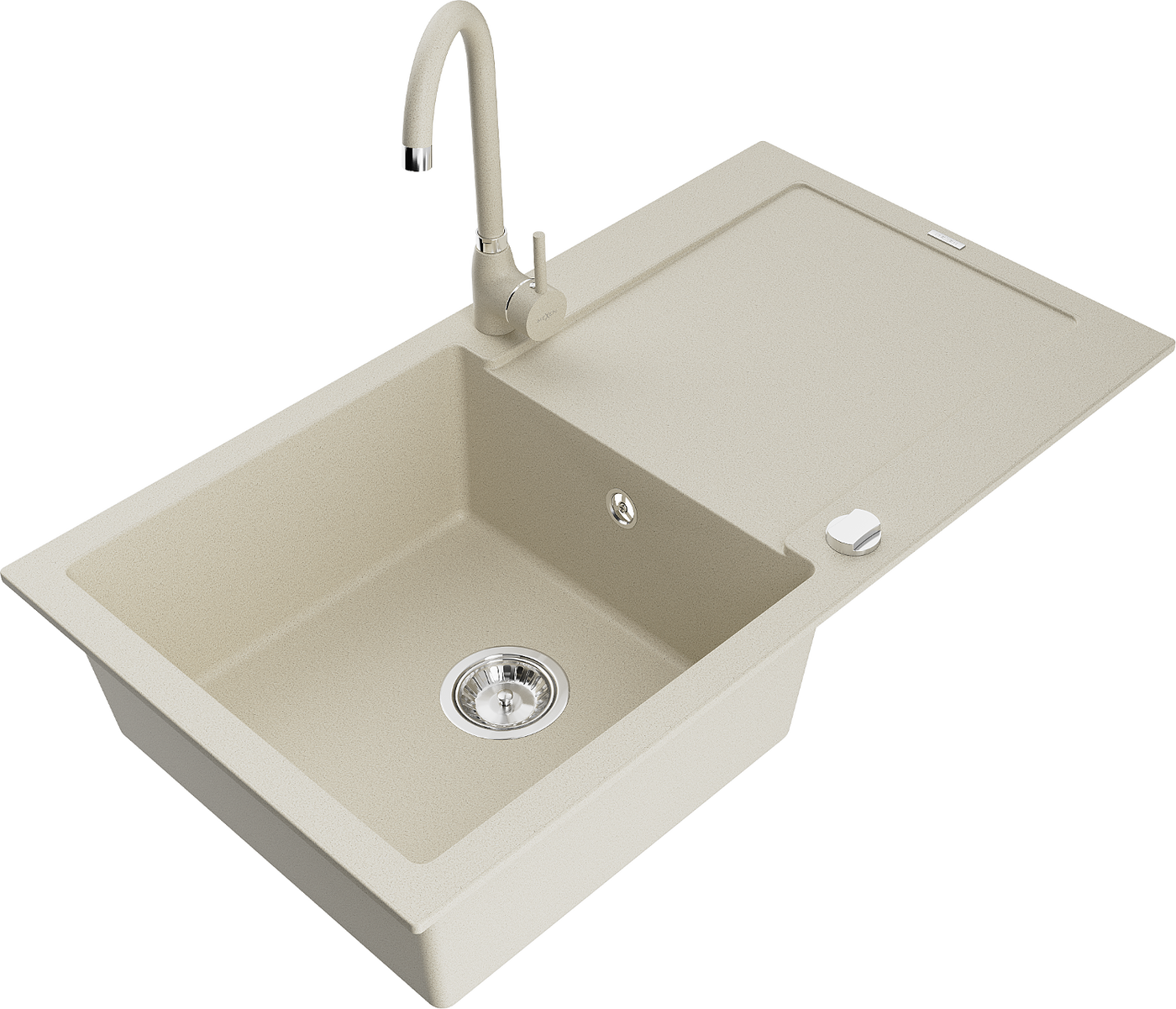 Mexen Leo 1 Becken-Granitspüle mit Abtropffläche und Mischbatterie Telma, Beige - 6501-69-670200-69