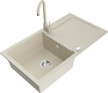 Mexen Leo 1 Becken-Granitspüle mit Abtropffläche und Mischbatterie Telma, Beige - 6501-69-670200-69