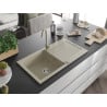 Mexen Leo Granitspüle 1-Becken mit Abtropffläche und Küchenarmatur Telma, beige - 6501-69-670200-69