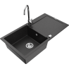 Mexen Leo Granitspüle 1-beckig mit Abtropffläche und Küchenarmatur Telma, schwarz/silber metallic - 6501-73-670200-00