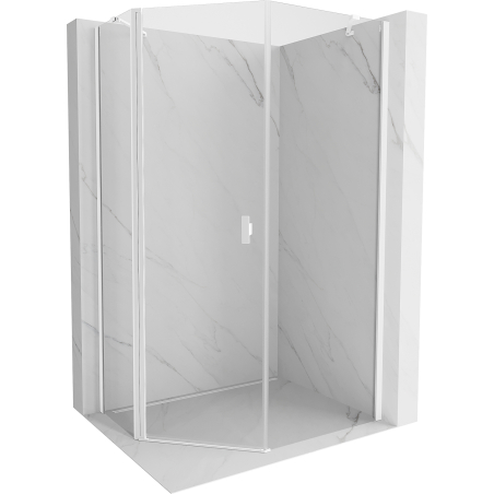 Mexen Mist asymmetrische fünfeckige Duschkabine mit Schwingtür 90 x 100 cm, transparent, weiß - 8A8-090-100-20-00