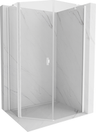 Mexen Mist asymmetrische fünfeckige Duschkabine mit Schwingtür 90 x 100 cm, transparent, weiß - 8A8-090-100-20-00