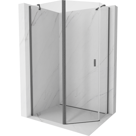 Mexen Mist asymmetrische fünfeckige Duschkabine mit Schwenktür 90 x 80 cm transparent, gun grey gebürstet - 8A8-090-080-66-00