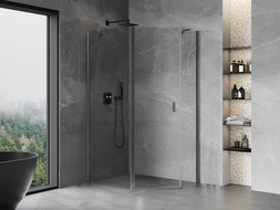 Mexen Mist asymmetrische fünfeckige Duschkabine mit Schwenktür 90 x 80 cm transparent, gun grey gebürstet - 8A8-090-080-66-00