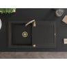 Mexen Leo Granitspüle 1-becken mit Abtropffläche und Küchenarmatur Telma, schwarz/gold metallic - 6501-75-670200-50