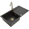 Mexen Leo Granitspüle 1-becken mit Abtropffläche und Küchenarmatur Telma, schwarz/gold metallic - 6501-75-670200-50