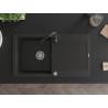 Mexen Leo Granitspüle mit 1 Becken, Abtropffläche und Küchenarmatur Telma, schwarz/gold metallic - 6501-75-670200-70